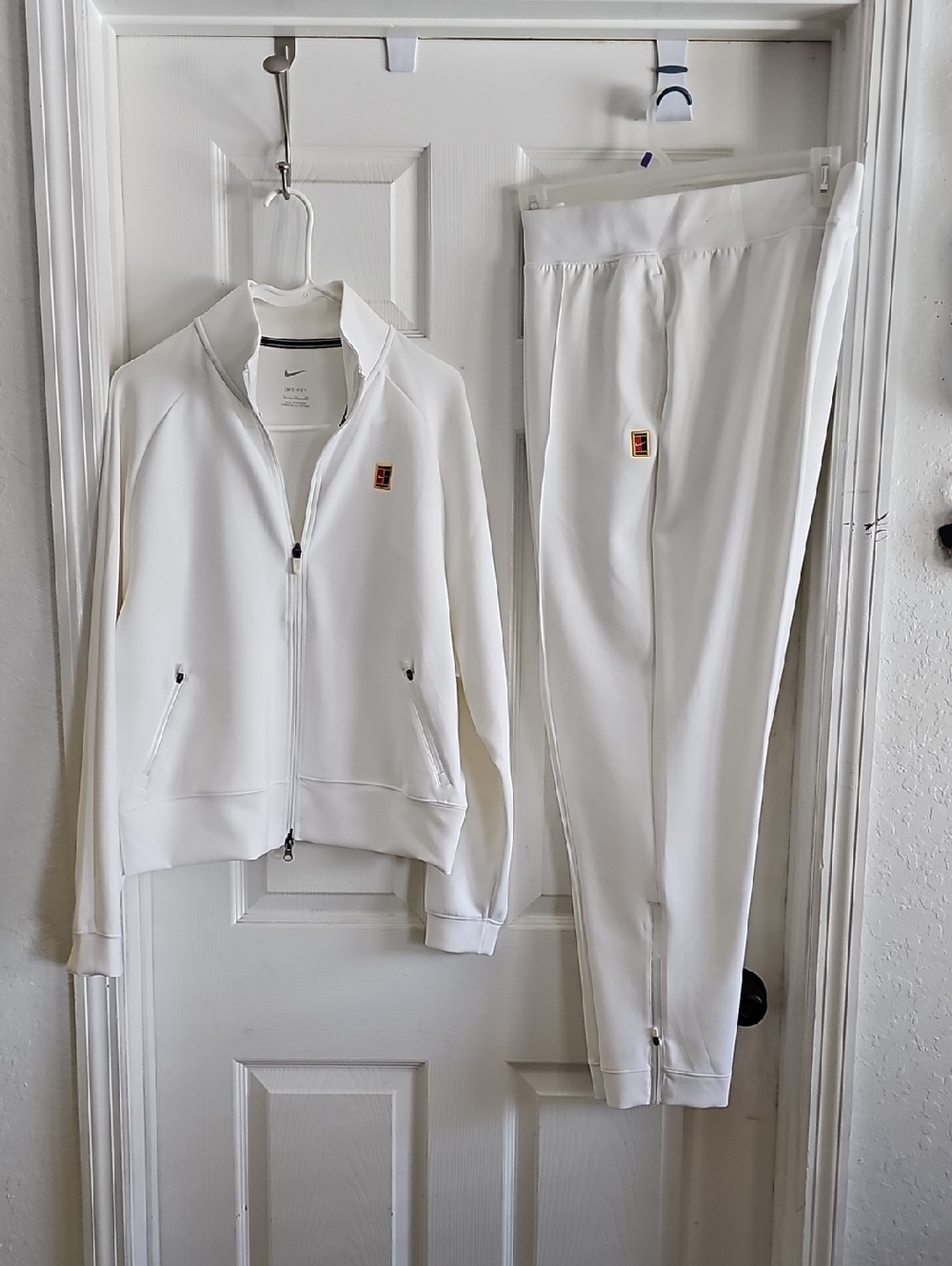 Nike White Track Jacket and Pants Set with Small Crest Patches